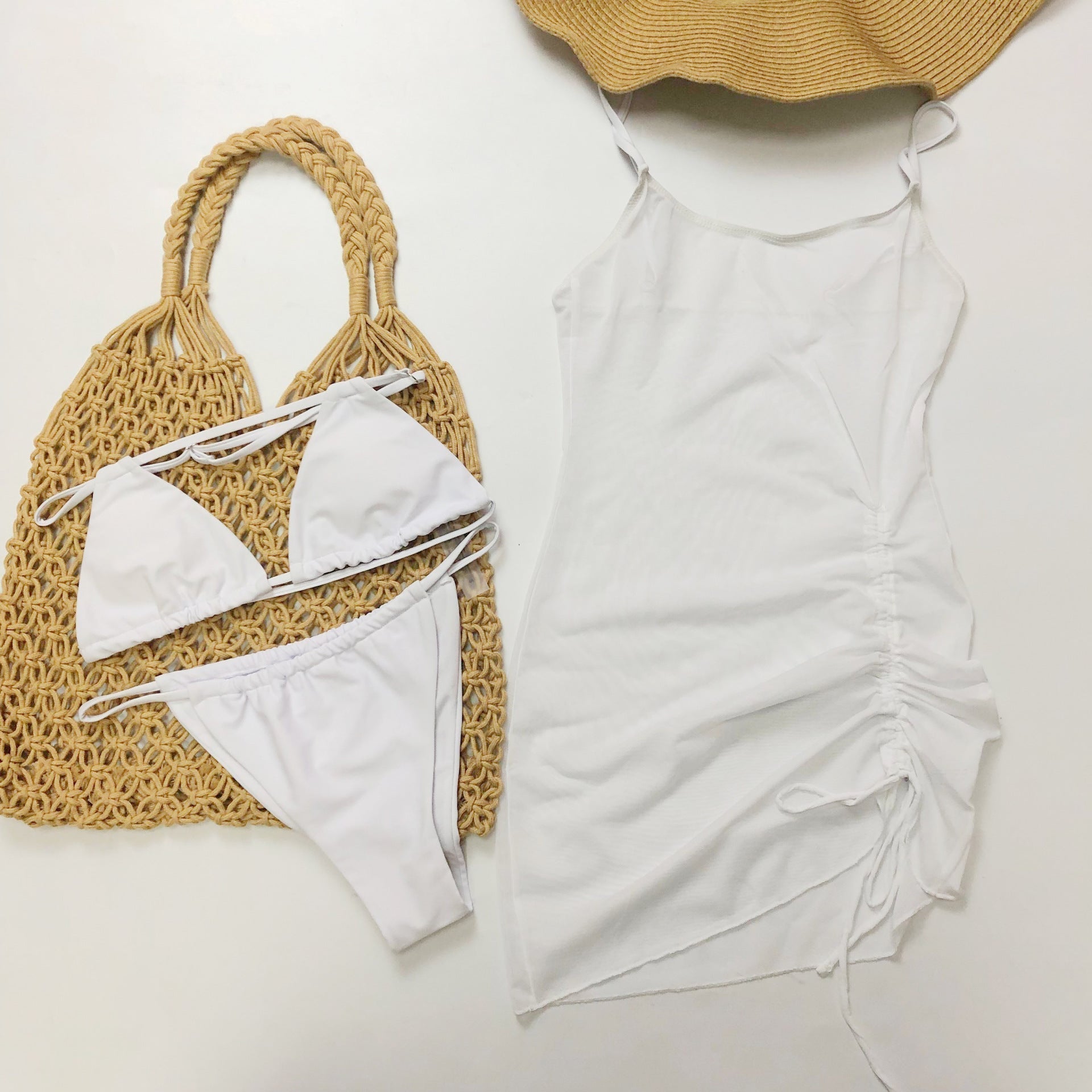 Women Swimsuit Beach Sun Protection Clothing Mesh Beach Cover up Bikini Three Piece Bella Mia